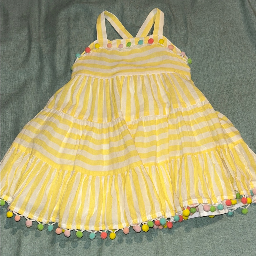Tommy Bahama Yellow Striped Dress with Pom-Pom Trim